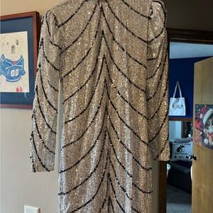 Premier Sequin Party Dress in Silver and Black Bead Accents